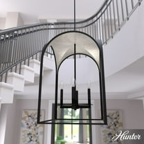 Hunter - Dukestown 4-light Natural Black Iron, Medium Size Pendant Light, Dimmable, Formal Style, Lantern Shaped, for Bedrooms, Dining, Living Rooms - 19734