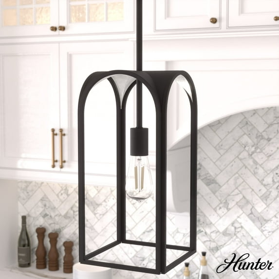 Hunter - Dukestown 1-light Natural Black Iron, Small Pendant Light, Dimmable, Formal Style, Lantern Shaped, for Bedrooms, Dining, Living Rooms - 19738