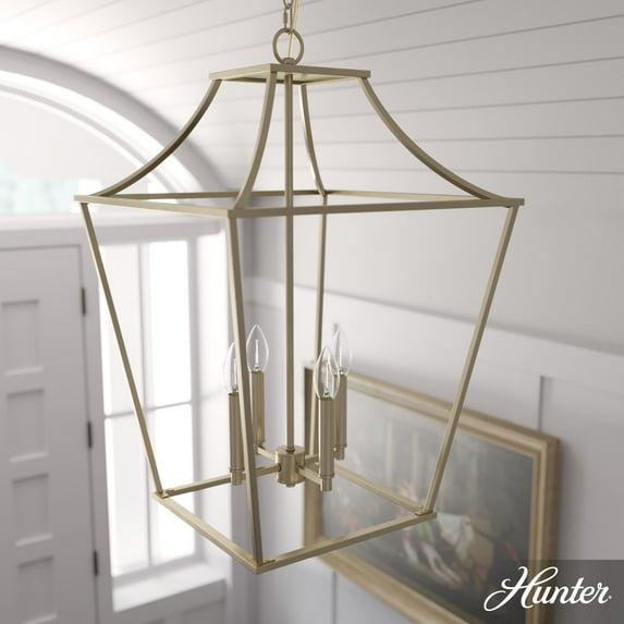 Hunter - Laurel Ridge 4-light Alturas Gold, Medium Size Pendant Light, Dimmable, Formal Style, Lantern Shaped, for Bedrooms, Dining, Living Rooms - 19874