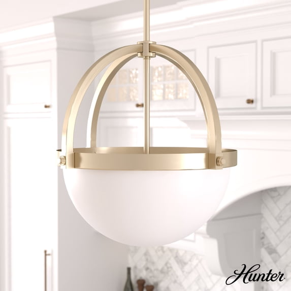 Hunter - Wedgefield 3-light Alturas Gold, Medium Size Pendant Light, Dimmable, Formal Style, Sphere Shaped, for Bedrooms, Dining, Living Rooms - 19236