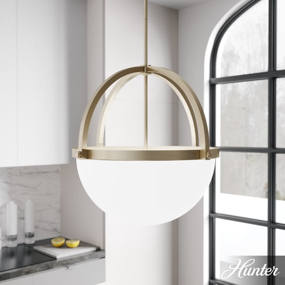 Hunter - Wedgefield 4-light Alturas Gold, Large Pendant Light, Dimmable, Formal Style, Sphere Shaped, for Bedrooms, Dining, Living Rooms - 19238