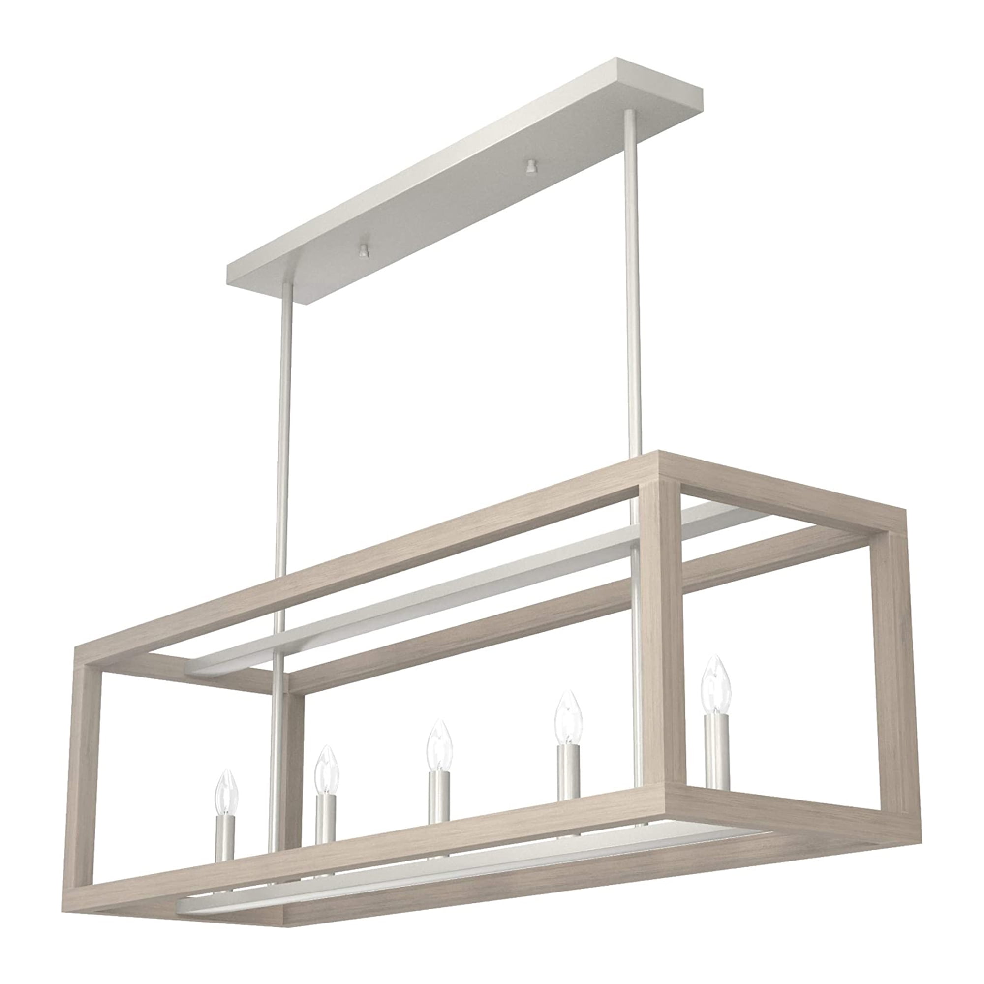 Squire Manor Brushed Nickel 5-Light Linear Chandelier with Wood Accents