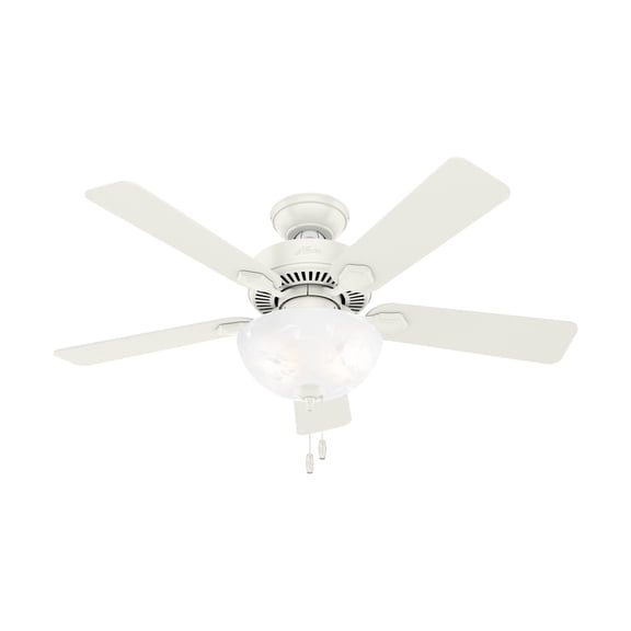Hunter 44 inch Indoor Ceiling Fan with LED Light - White Ceiling Fan with Pull Chain, For Bedroom, Living Room, or Kitchen, Standard Mount, No Remote, 5 Blades - Swanson 50905, Fresh White