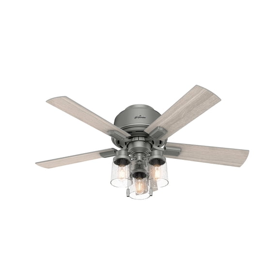 Hunter 44 inch Indoor Ceiling Fan with LED Lights - Ceiling Fan with Pull Chain, For Bedroom, Living Room, or Kitchen, Low Profile Mount, No Remote, 5 Blades - Hartland 50653, Matte Silver