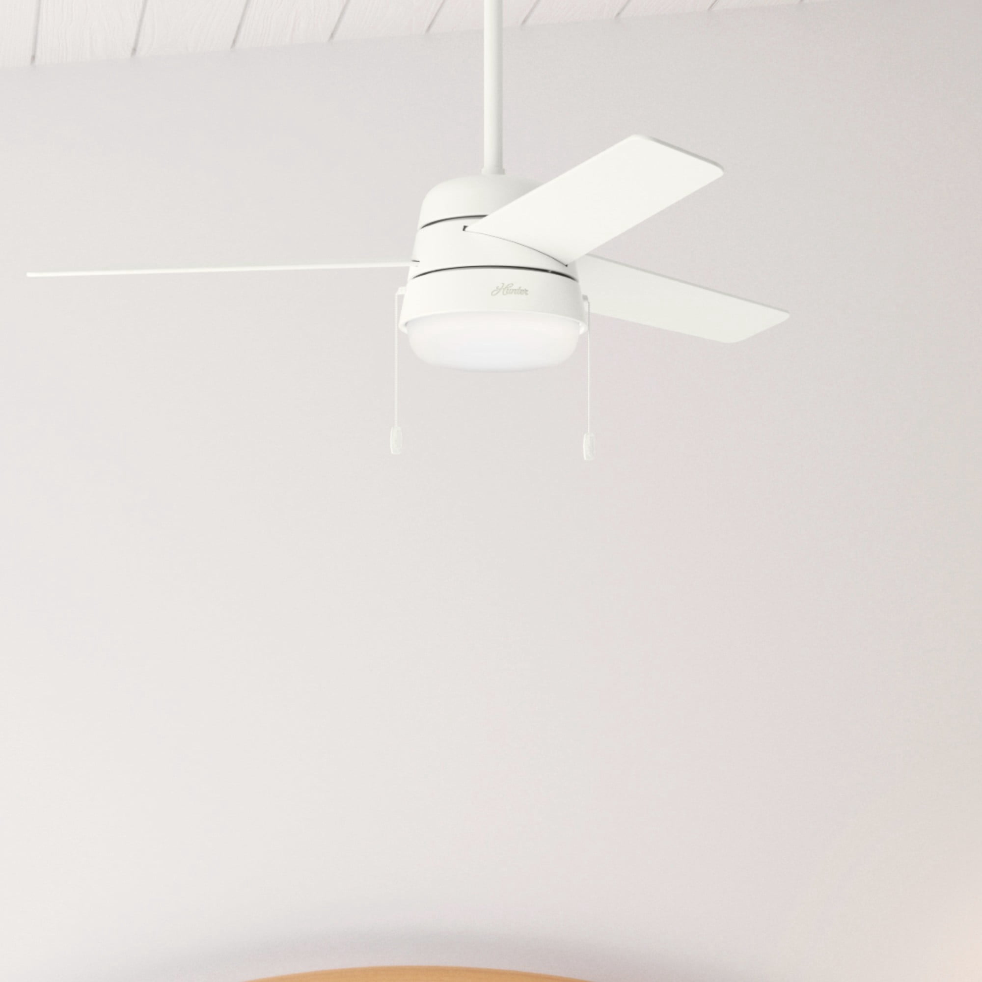 Hunter 52 inch Indoor Ceiling Fan with LED Light and Pull Chain - White Modern Ceiling Fan, Standard Mount, 3 Blades, For Bedroom, Living Room, or Kitchen, Quiet - Aker 50378, Fresh White