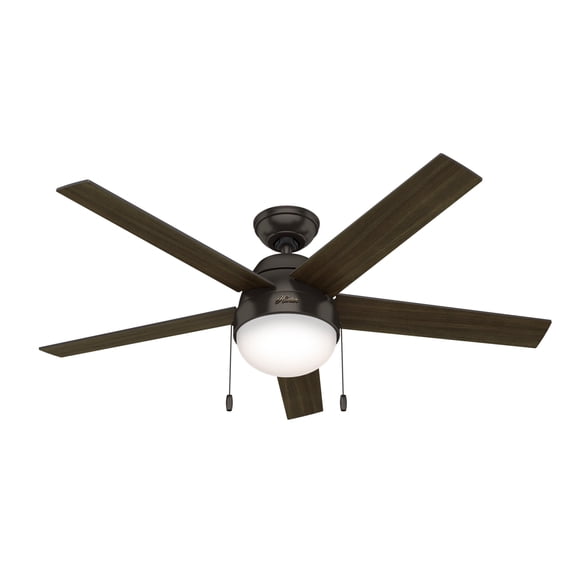 Hunter 52 inch Indoor Ceiling Fan with LED Light - Bronze Ceiling Fan with Pull Chain, For Bedroom, Living Room, or Kitchen, Standard Mount, No Remote, 5 Blades - Anslee 50232, Premier Bronze