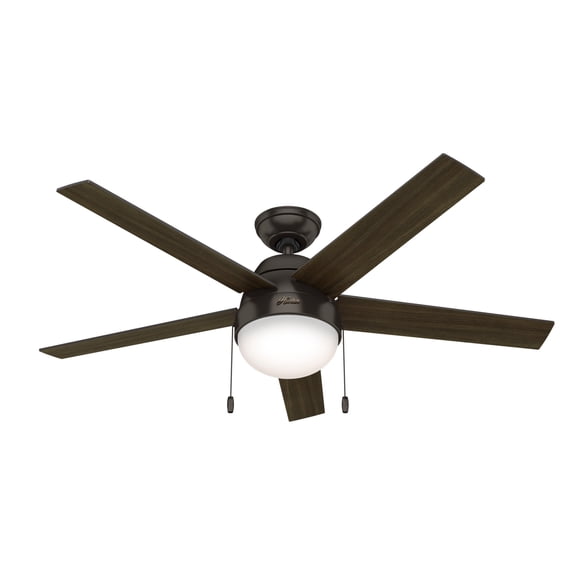 Hunter 52 inch Indoor Ceiling Fan with LED Light - Bronze Ceiling Fan with Pull Chain, For Bedroom, Living Room, or Kitchen, Standard Mount, No Remote, 5 Blades - Anslee 50232, Premier Bronze