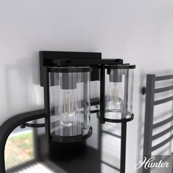 Hunter - Astwood 2-light Matte Black, Medium Size Vanity Light, Dimmable, Caged Style, for Bedrooms, Dining, Living Rooms - 48000