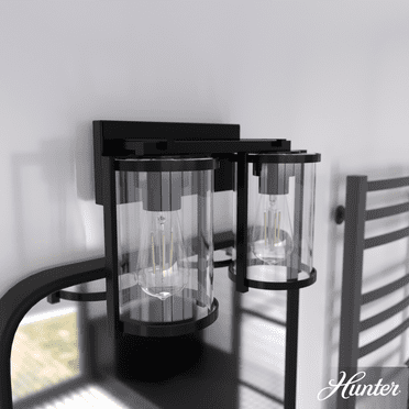 Hunter - Astwood 2-light Matte Black, Medium Size Vanity Light, Dimmable, Caged Style, for Bedrooms, Kitchens, Dining, Living Rooms - 48000