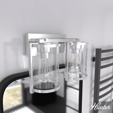 Hunter - Astwood 2-light Brushed Nickel, Medium Size Vanity Light, Dimmable, Caged Style, for Bedrooms, Kitchens, Dining, Living Rooms - 48002