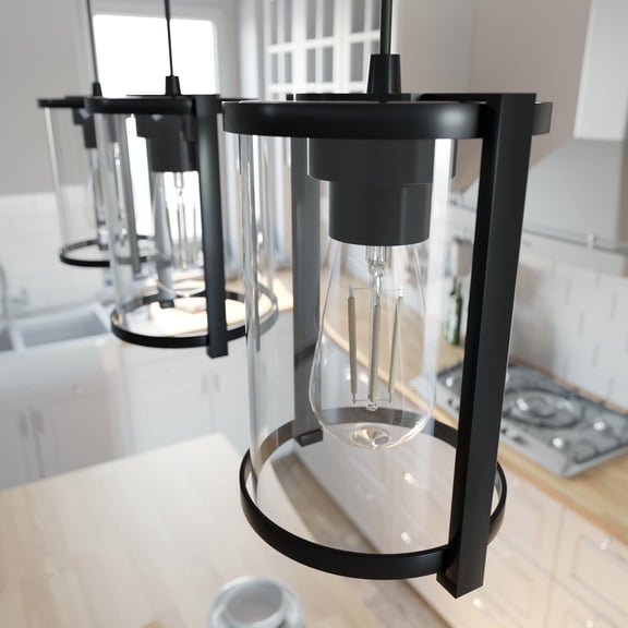 Hunter - Astwood 3-light Matte Black, Large Cluster Light, Dimmable, Caged Style, Linear Shaped, for Bedrooms, Kitchens, Dining, Living Rooms - 19137
