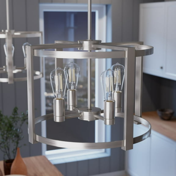 Hunter - Astwood 4-light Brushed Nickel, Medium Size Chandelier, Dimmable, Caged Style, Drum Shaped, for Bedrooms, Dining, Living Rooms - 19134