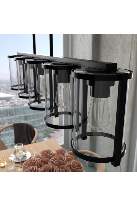 - Astwood 5-light Matte Black, Large Chandelier, Dimmable, Caged Style, Linear Shaped, for Bedrooms, Dining, Living Rooms - 48013