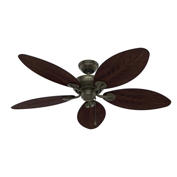 Hunter 54 inch Outdoor or Indoor Ceiling Fan No Light - Ceiling Fan without Light, For Patio, Porch, Garage, or Living Room, Standard Mount, 5 Blades, Pull Chain - Bayview 50473, Provencal Gold