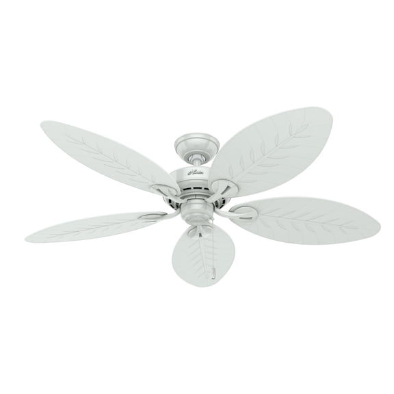 Hunter 54 inch Outdoor or Indoor Ceiling Fan No Light - White Ceiling Fan without Light, For Patio, Porch, Garage, or Living Room, Standard Mount, 5 Blades, Pull Chain - Bayview 50474, White