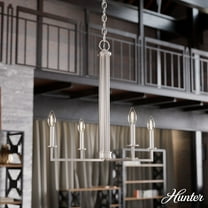 Hunter - Bearden 4-light Brushed Nickel, Large Chandelier, Dimmable, Candle Shaped, for Bedrooms, Dining, Living Rooms - 19623