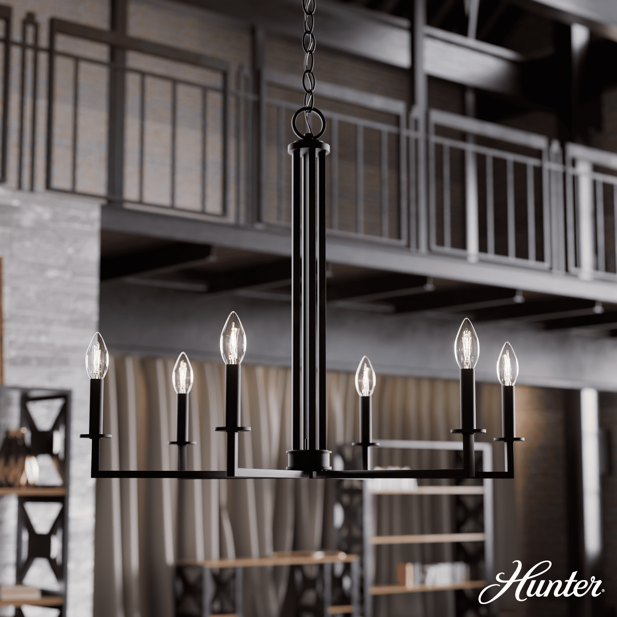 Hunter Bearden 30" Black Aluminum 6-Light Candle Chandelier