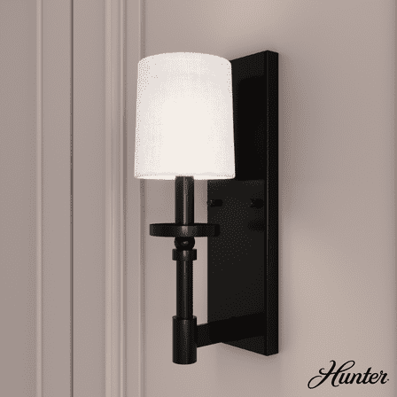 Hunter - Briargrove 1-light Matte Black, Small Sconce Light, Dimmable, Formal Style, for Bedrooms, Kitchens, Dining, Living Rooms - 19692