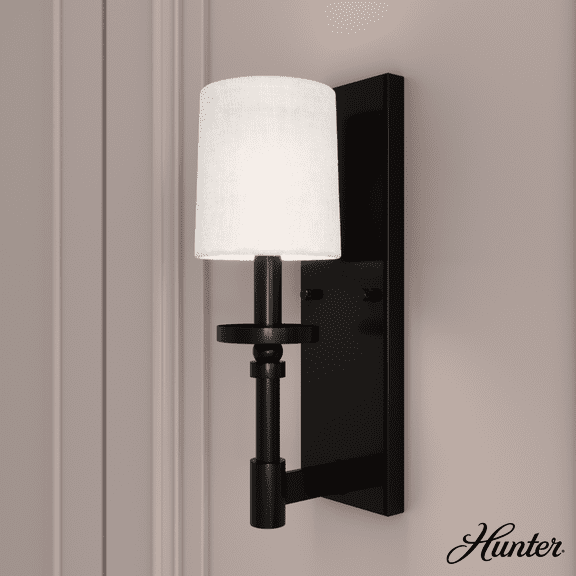 Hunter - Briargrove 1-light Matte Black, Small Sconce Light, Dimmable, Formal Style, for Bedrooms, Kitchens, Dining, Living Rooms - 19692