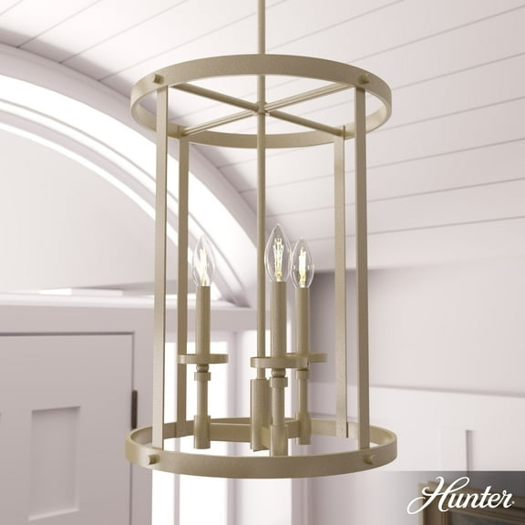 Hunter - Briargrove 3-light Modern Brass, Medium Size Chandelier, Dimmable, Formal Style, Cylinder Shaped, for Bedrooms, Dining, Living Rooms - 19697