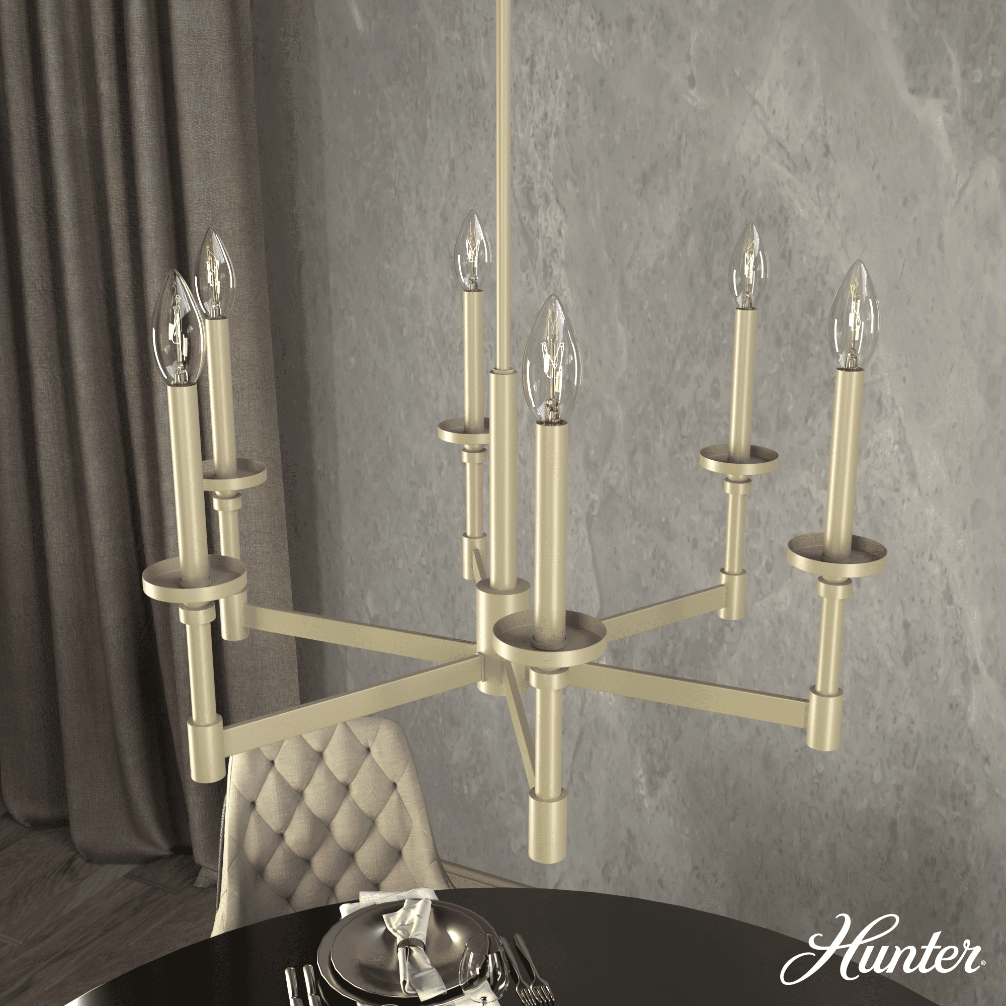 Briargrove 27" Modern Brass 6-Light Candle Chandelier