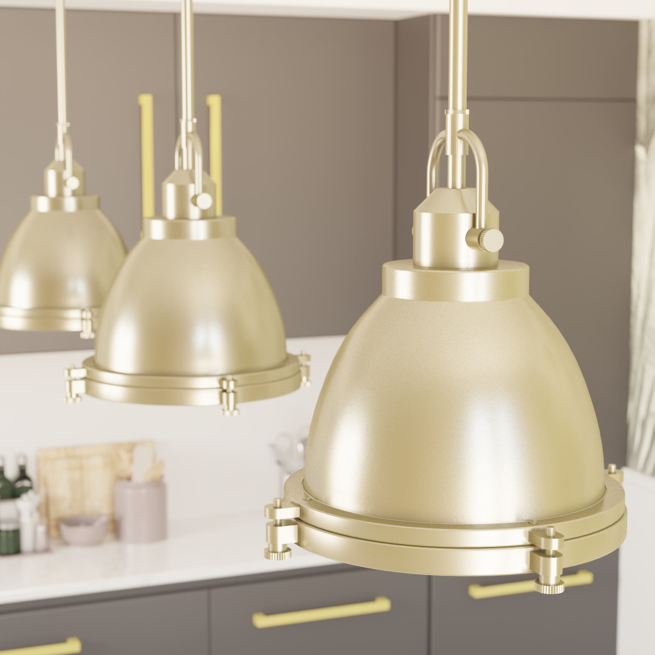 Modern Brass and Clear Glass Dome Pendant Light
