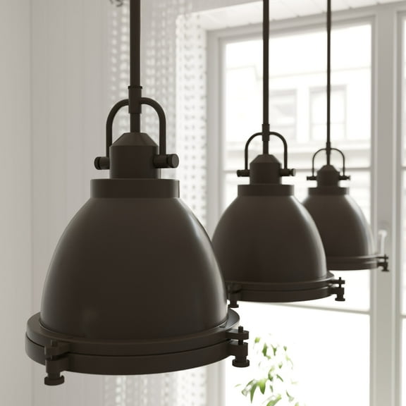 Hunter - Bridgemoor 1-light Noble Bronze, Medium Size Pendant Light, Dimmable, Industrial Style, Dome Shaped, for Bedrooms, Dining, Living Rooms - 19106