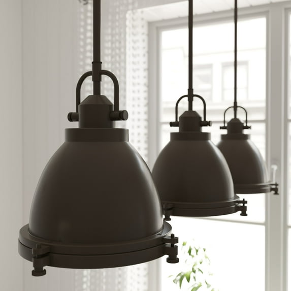 Hunter - Bridgemoor 1-light Noble Bronze, Medium Size Pendant Light, Dimmable, Industrial Style, Dome Shaped, for Bedrooms, Dining, Living Rooms - 19106