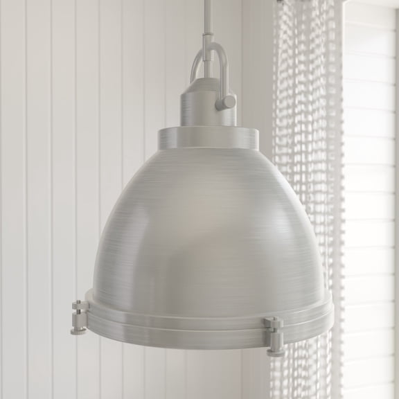 Hunter - Bridgemoor 3-light Brushed Nickel, Medium Size Pendant Light, Dimmable, Industrial Style, Dome Shaped, for Bedrooms, Dining, Living Rooms - 19101