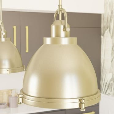 Hunter - Bridgemoor 3-light Modern Brass, Medium Size Pendant Light, Dimmable, Industrial Style, Dome Shaped, for Bedrooms, Kitchens, Dining, Living Rooms - 19102