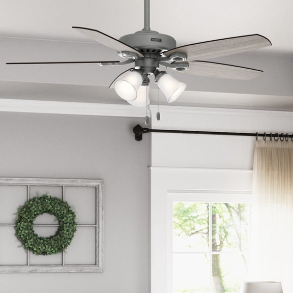Hunter 52 inch Indoor Ceiling Fan with LED Lights - Ceiling Fan with Pull Chain, For Bedroom or Living Room, Standard Mount, No Remote, 5 Blades, Includes Bulbs - Builder Plus 51110, Matte Silver