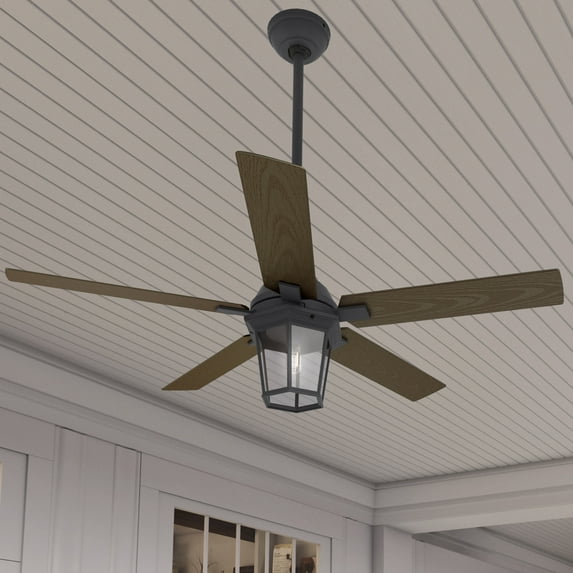 Hunter - Candle Bay Indoor/Outdoor Ceiling Fan With Light, Remote, 52-inch, Natural Black Iron, Casual-style, 3-speed WhisperWind Motor, 50948, for porches, patios, sunrooms, bathrooms