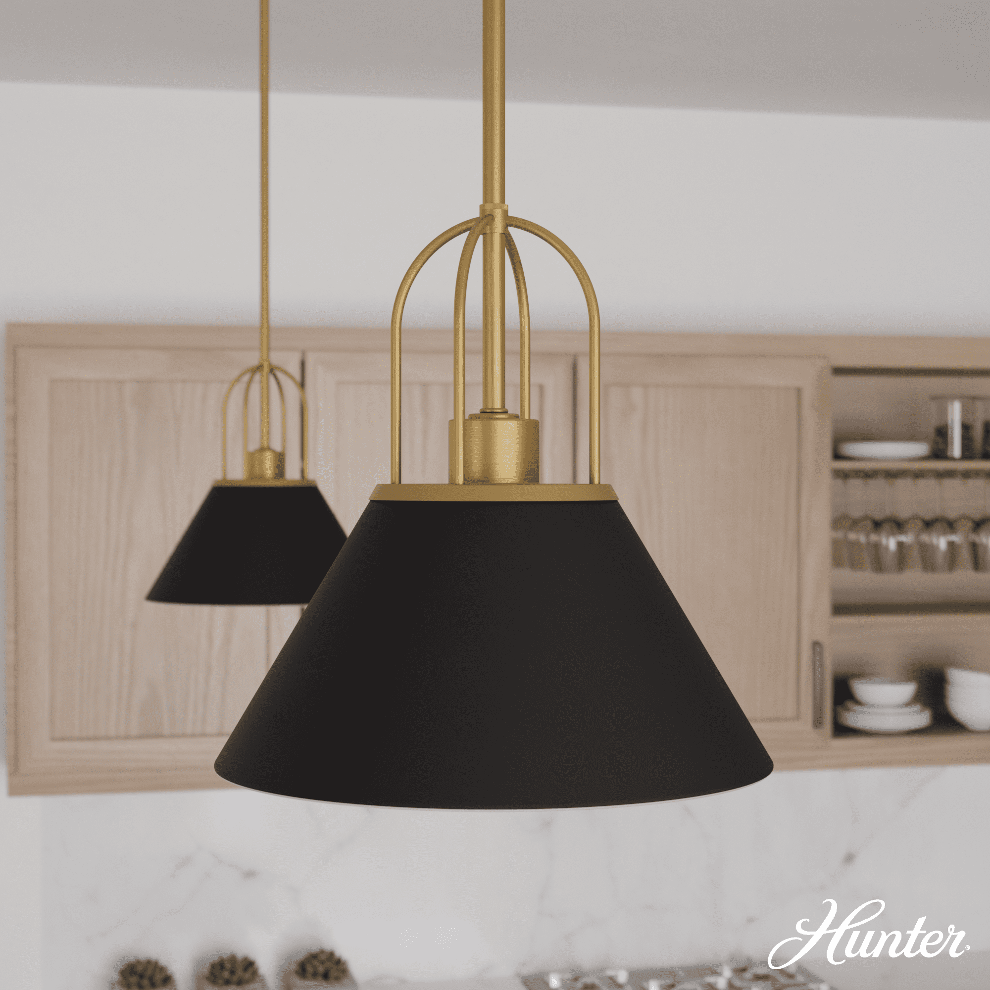 12" Matte Black and Gold Cone Pendant Light