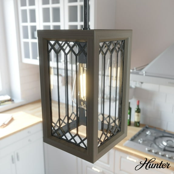 Hunter - Chevron 1-light Rustic Iron, Mini Pendant Light, Dimmable, Casual Style, Rectangle Shaped, for Bedrooms, Dining, Living Rooms - 19973