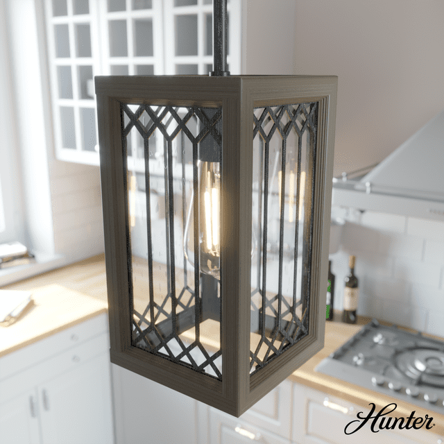 Hunter - Chevron 1-light Rustic Iron, Mini Pendant Light, Dimmable, Casual Style, Rectangle Shaped, for Bedrooms, Kitchens, Dining, Living Rooms - 19973