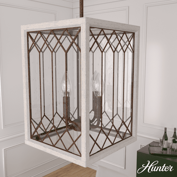 Hunter - Chevron 4-light Textured Rust, Medium Size Pendant Light, Dimmable, Casual Style, for Bedrooms, Kitchens, Dining, Living Rooms - 19370