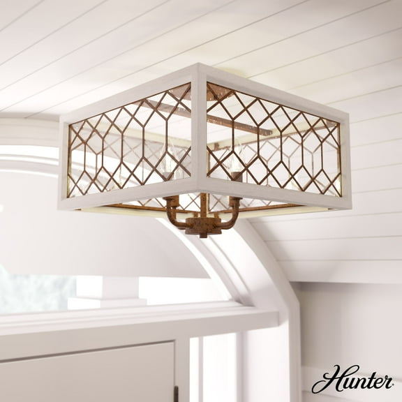 Hunter - Chevron 4-light Textured Rust, Large Flush Mount Light, Dimmable, Casual Style, Rectangle Shaped, for Bedrooms, Dining, Living Rooms - 19378