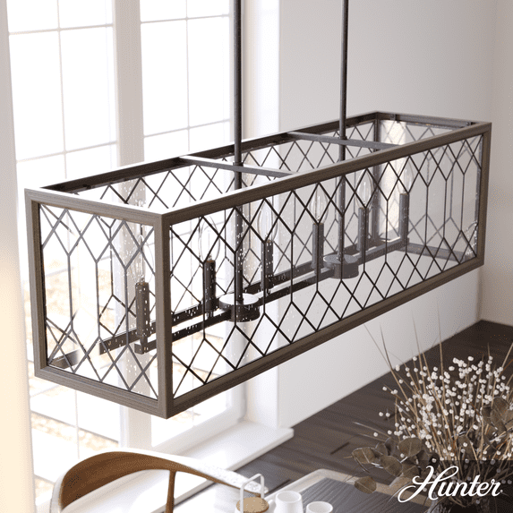 Hunter - Chevron 6-light Rustic Iron, Extra Large Chandelier, Dimmable, Linear Shaped, for Bedrooms, Kitchens, Dining, Living Rooms - 19373