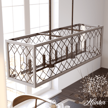 Hunter - Chevron 6-light Textured Rust, Extra Large Chandelier, Dimmable, Linear Shaped, for Bedrooms, Kitchens, Dining, Living Rooms - 19374