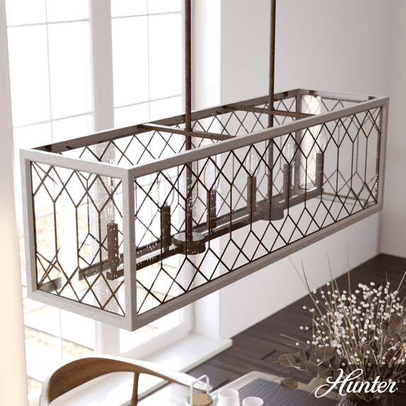 Hunter - Chevron 6-light Textured Rust, Extra Large Chandelier, Dimmable, Linear Shaped, for Bedrooms, Kitchens, Dining, Living Rooms - 19374