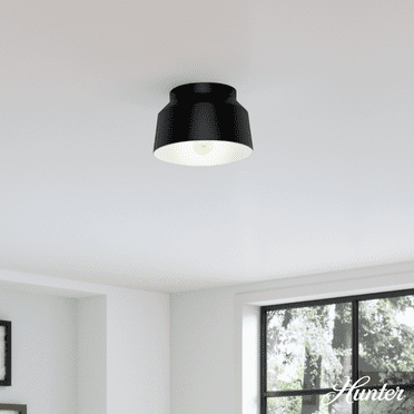 Hunter - Cranbrook 1-light Matte Black, Medium Size Flush Mount Light, Dimmable, Modern Style, Bell Shaped, for Bedrooms, Kitchens, Dining, Living Rooms - 19023