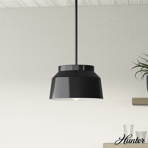 Hunter - Cranbrook 1-light Matte Black, Medium Size Pendant Light, Dimmable, Modern Style, Bell Shaped, for Bedrooms, Dining, Living Rooms - 19025