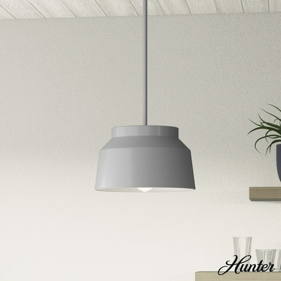 Hunter - Cranbrook 1-light Dove Grey, Medium Size Pendant Light, Dimmable, Modern Style, Bell Shaped, for Bedrooms, Dining, Living Rooms - 19024