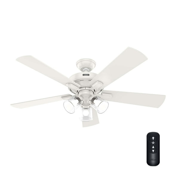 Hunter - Crestfield Indoor Ceiling Fan With Light, Remote, 52-inch, Fresh White, Casual-style, 3-speed WhisperWind Motor, 51859, for Living Rooms, Bedrooms