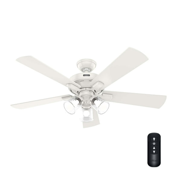 Hunter - Crestfield Indoor Ceiling Fan With Light, Remote, 52-inch, Fresh White, Casual-style, 3-speed WhisperWind Motor, 51859, for Living Rooms, Bedrooms