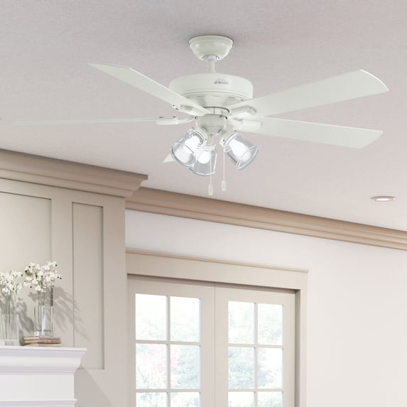 Hunter - Crestfield Indoor Ceiling Fan With Light, 60-inch, Fresh White, Casual-style, 3-speed WhisperWind Motor, 51103, for living rooms, bedrooms, home offices, kitchens