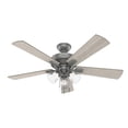 thumbnail image 1 of Hunter 52 inch Indoor Ceiling Fan with LED Lights and Pull Chain - Silver Ceiling Fan, 5 Blades, Standard Mount, For Bedroom, Living Room, or Kitchen, 3 inch Downrod - Crestfield 51019, Matte Silver, 1 of 12