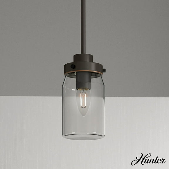 Hunter - Devon Park 1-light Onyx Bengal, Mini Pendant Light, Dimmable, Rustic Style, Cylinder Shaped, for Bedrooms, Dining, Living Rooms - 19008