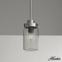Hunter - Devon Park 1-light Brushed Nickel, Mini Pendant Light, Dimmable, Rustic Style, Cylinder Shaped, for Bedrooms, Dining, Living Rooms - 19009