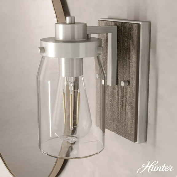 Hunter - Devon Park 1-light Brushed Nickel, Small Sconce Light, Dimmable, Rustic Style, for Bedrooms, Dining, Living Rooms - 48016